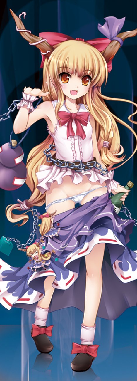 armpits chains clitoris_slip cute_fang female highres horns jpeg_artifacts long_hair panties suika_ibuki touhou uncensored underwear very_long_hair