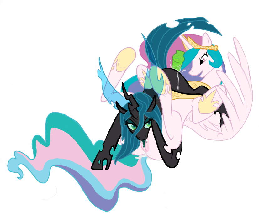 alicorn changeling equine friendship_is_magic jabberwockychamber my_little_pony princess_celestia_(mlp) queen_chrysalis_(mlp) smooth_skin