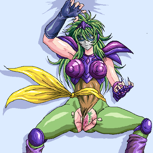 1girls armor breasts female green_hair human light-skinned_female light_skin long_hair mask neutral_mask ophiuchus_shaina pubic_hair pussy saint_seiya shounen_jump silver_saints tagme