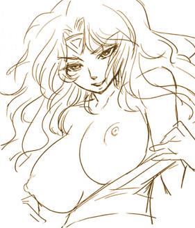 1girls breasts dress eri_aizawa eris_(saint_seiya) female ghost_saints goddess long_hair monochrome nipples saint_seiya shounen_jump sketch tagme villainess