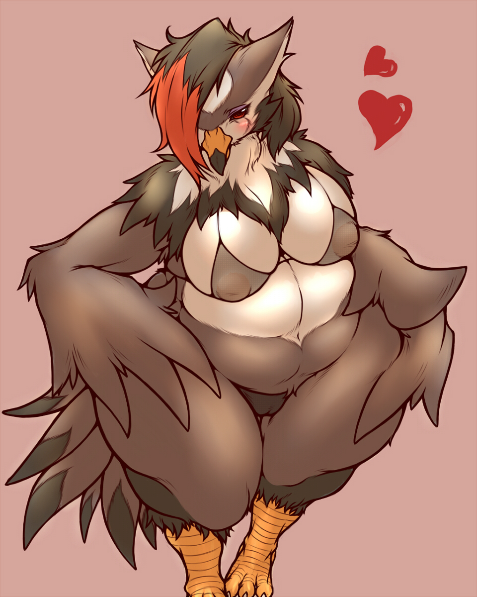 anthro blush breasts cameltoe chubby color feathery female female_only front_view pokemon solo standing staraptor tagme