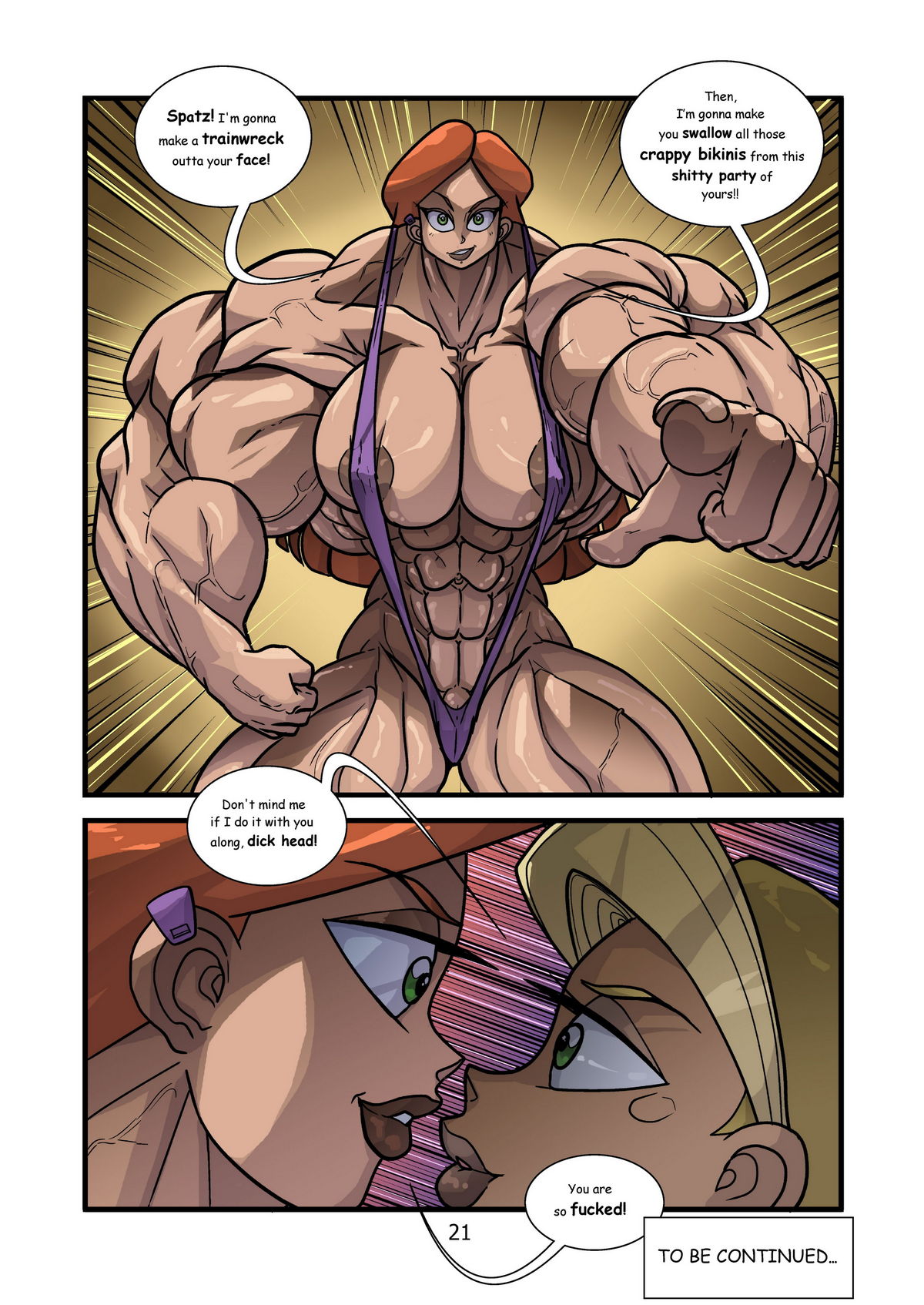 abs bikini blonde_hair braceface comic crossover extreme_muscles green_eyes huge_breasts huge_muscles hyper_breasts kartoon_warz_#2:_bikini_party long_hair muscle muscles muscular muscular_female navel nina_harper red_hair reddyheart sharon_spitz sling_bikini veins