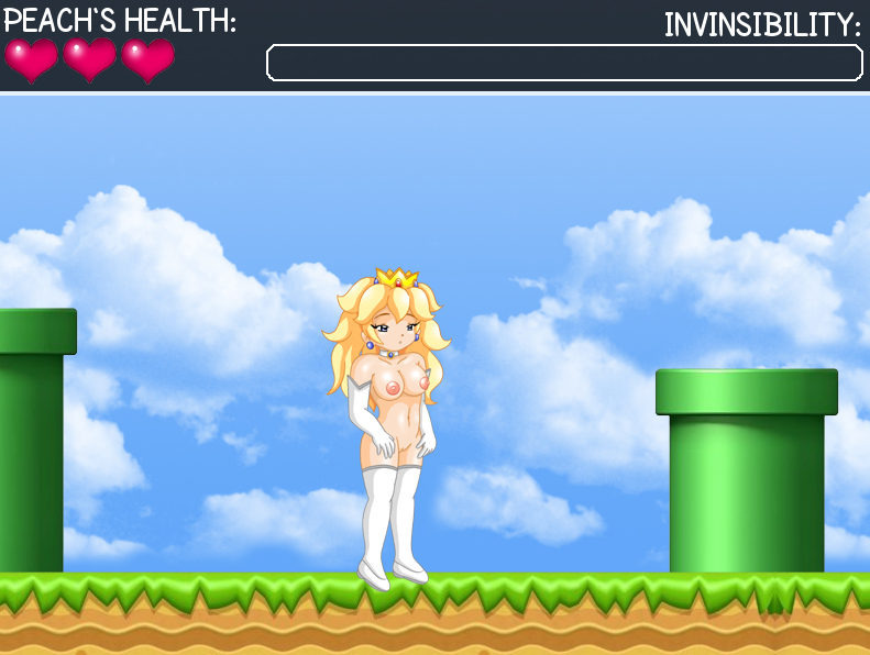 blonde_hair breasts color crown day ear_piercing female female_only hair human long_hair mario_(series) nintendo nipples nude outdoors piercing princess_peach solo standing super_mario_bros. tagme vanja vulva warp_pipe