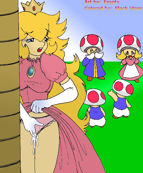 color crown day empty_(artist) female fingering human interspecies male mario_(series) masturbation nintendo outdoors princess_peach pussy_juice size_difference standing super_mario_rpg tagme toad_(mario)