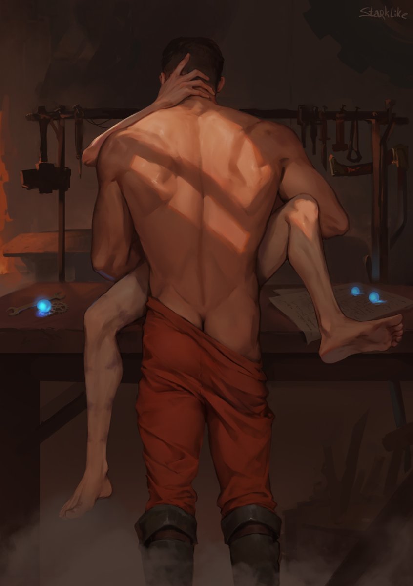 2boys, 2d (artwork), anal, anal penetration, anal sex, arcane, arcane jayce, arcane viktor, ass, behind view, clothed sex, colored, dark hair, dark-skinned male, desk, desk sex, desktop, gay, gay male, gay sex, hand on neck, jayce, jayce talis, laboratory, league of legends, light-skinned male, male, male/male, muscular, muscular male, nsfw, romantic couple, sex, size difference, skinny male, table, table sex, thrusting into ass, twink, viktor (league of legends), yaoi