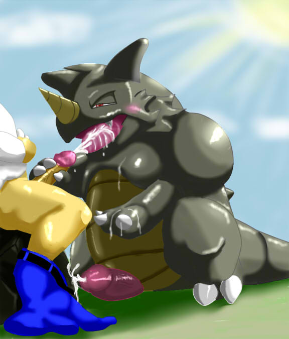 erection fellatio gay male oral pokemon pokemon_(species) rhydon yaoi