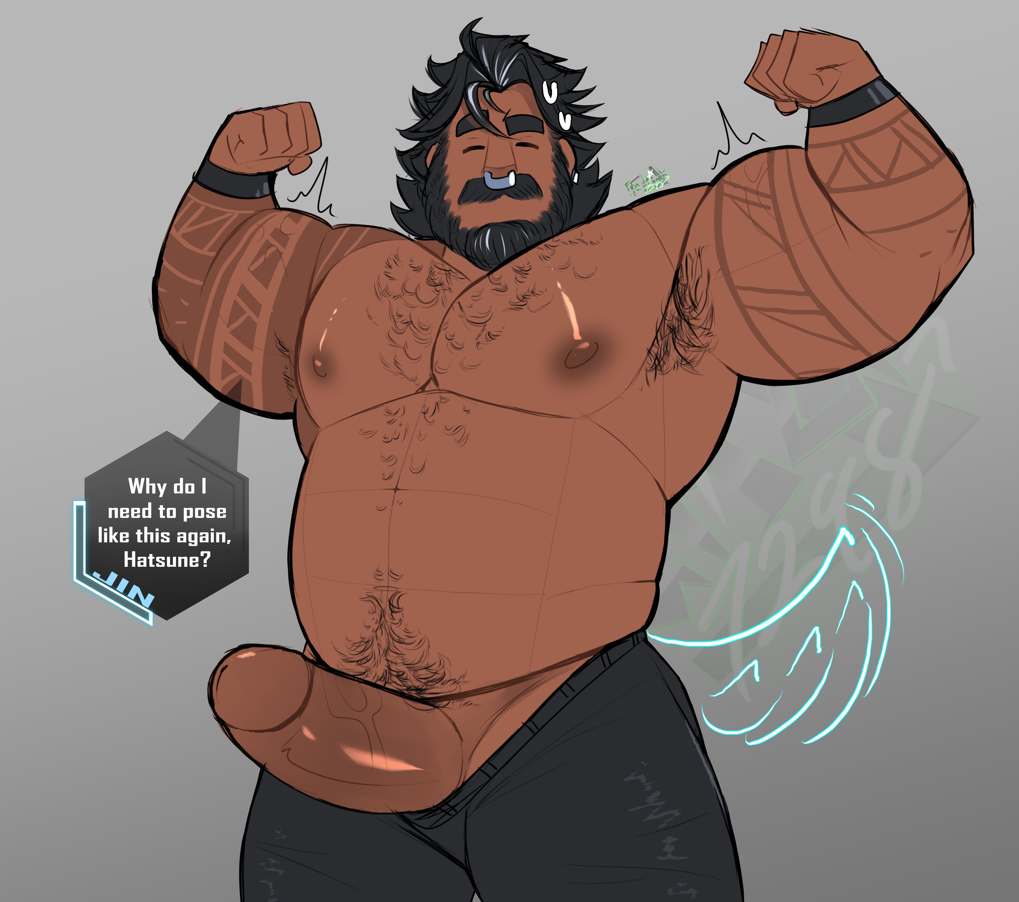 bara, dad bod, fat, fat male, fredrick7298, gay, hairy, hairy male, jin (synth v), male, penis, penis out, penis out of pants, penis outside, synthesizer v, tagme, yaoi