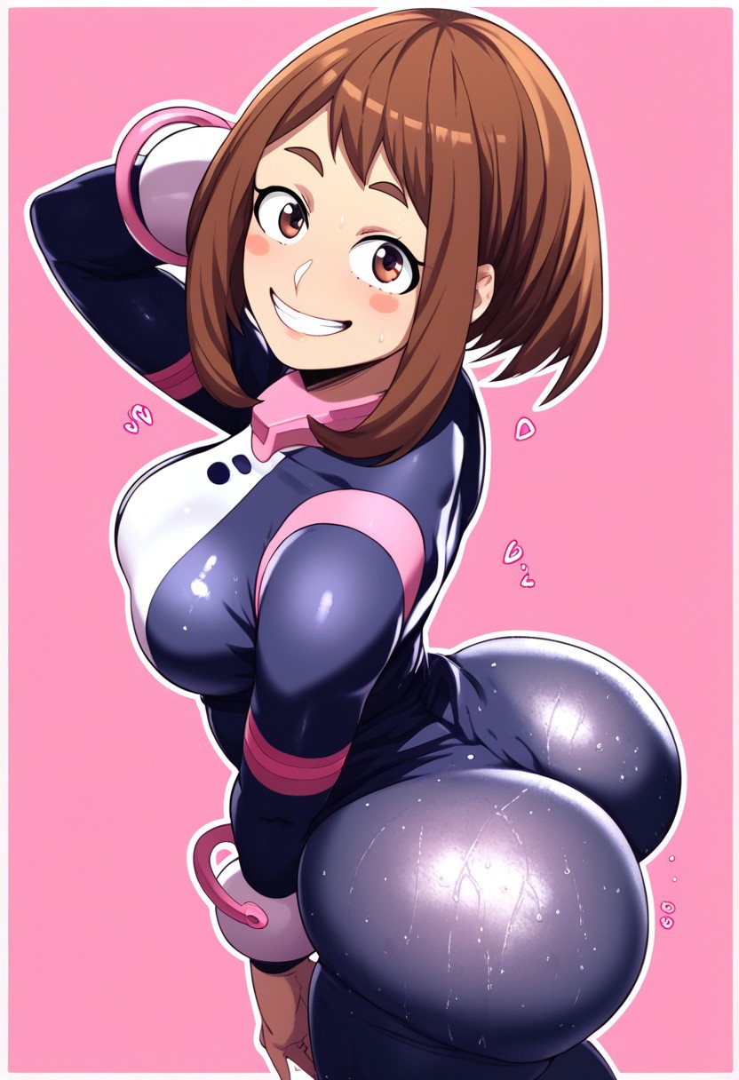 1girls, ai generated, arms up, ass, ass focus, ass up, big ass, big breasts, big butt, big thighs, bodysuit, boku no hero academia, breasts, brown eyes, brown hair, brown-haired female, bubble butt, butt focus, curvaceous teenager, enormous ass, enormous butt, enormous thighs, fat ass, fat butt, female, female only, hero outfit (mha), huge ass, huge butt, huge thighs, massive ass, massive butt, massive thighs, my hero academia, ochako uraraka, short hair, skin tight, smile, solo, sweat, sweaty, sweaty ass, sweaty body, sweaty butt, teenage female, teenager, thick, thick ass, thick butt, thighs, uraraka ochako, voluptuous teenager, zeca997