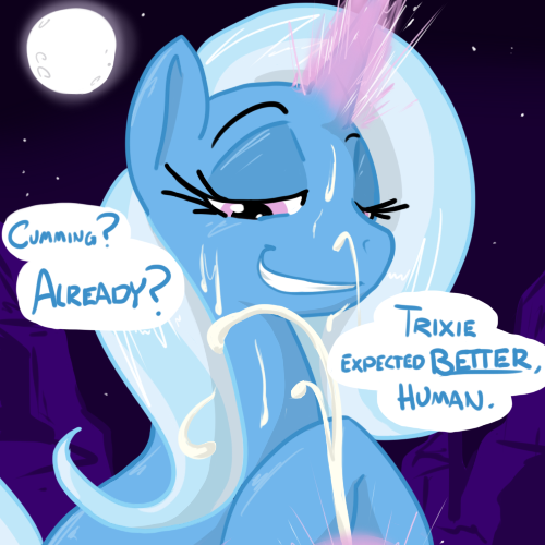 2012 blue_hair blush cum cum_on_face cumshot english_text equine female friendship_is_magic hair horn horse long_hair magic male my_little_pony orgasm pony purple_eyes reiduran smile straight text trixie_(mlp) unicorn