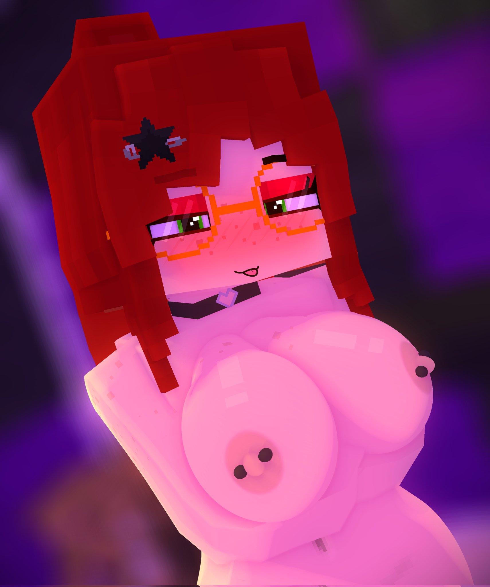 alyx (mineporncraft), blocky body, breasts, female, goth girl, minecraft, mineporncraft, nipple piercing, nipples, nude, piercing, red pixel
