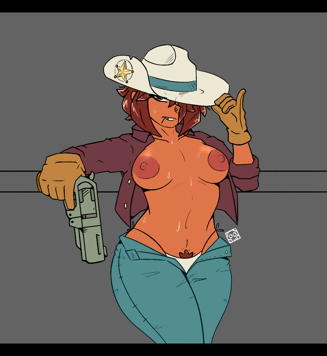 1girls, b0xxxer, brawlhalla, cassidy (brawlhalla), dark skin, female, no background, pubic hair, sweat
