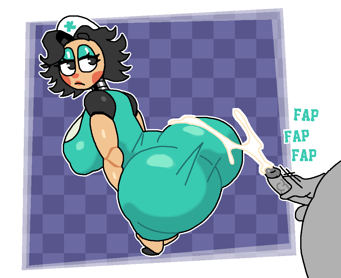 animatronic ass big_ass big_breasts breasts cum cum_on_ass cumming five_nights_at_freddy's five_nights_at_freddy's:_secret_of_the_mimic jerking large_ass large_breasts neutral_expression nipple_bulge nipples no_background nurse_dollie_(fnaf) robot secrets_of_the_mimic sound_effects