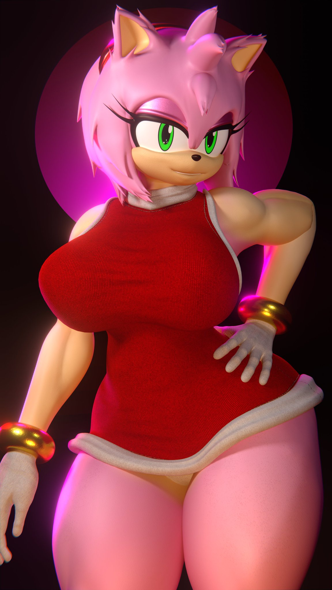 3d, 3d (artwork), amy rose, amy rose (reivene3d), big ass, big boobies, big breasts, big butt, big thighs, big titties, bracelets, busty, busty female, curvaceous female, curvy, curvy female, curvy hips, eyelashes, gloves, green eyes, hedgehog ears, hedgehog girl, hedgehog humanoid, large breasts, muscular anthro, muscular female, panties, pink eyeshadow, red dress, reivene3d, sega, sonic (series), sonic the hedgehog (series), thick ass, thick butt, thick hips, thick thighs, thin waist, voluptuous, voluptuous anthro, voluptuous female, white panties, wide hips, wide thighs