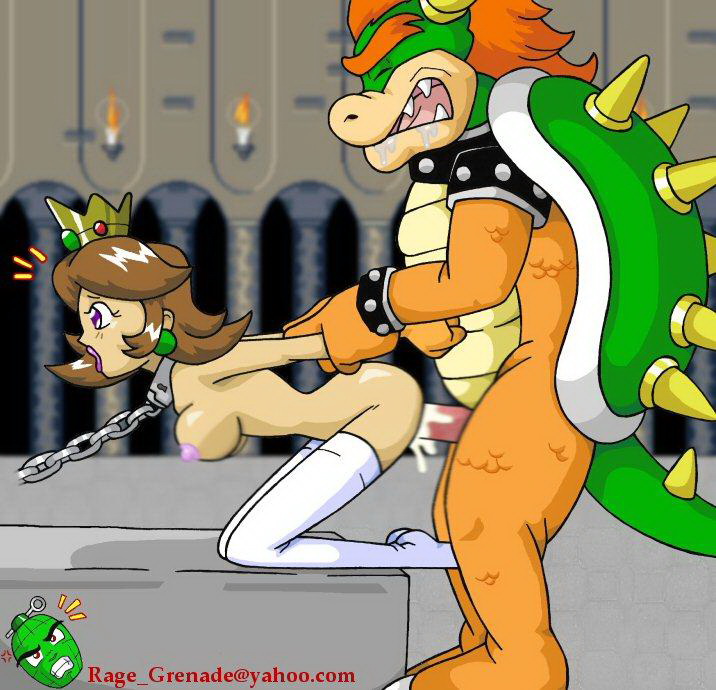 arched_back arms_held_back bent_over big_breasts bondage bowser breasts brown_hair chains collar crown cum cum_in_pussy cum_inside doggy_style enslaved_royal female green_shell head_back horns human interspecies koopa male mario_(series) nintendo nipples nude on_knees penis princess princess_daisy prison_guard_position rage_grenade rape restrained royalty sex sex_slave shell slave socks spiky_shell super_mario_bros. thighhighs vaginal_penetration video_games white_socks wrist_grab