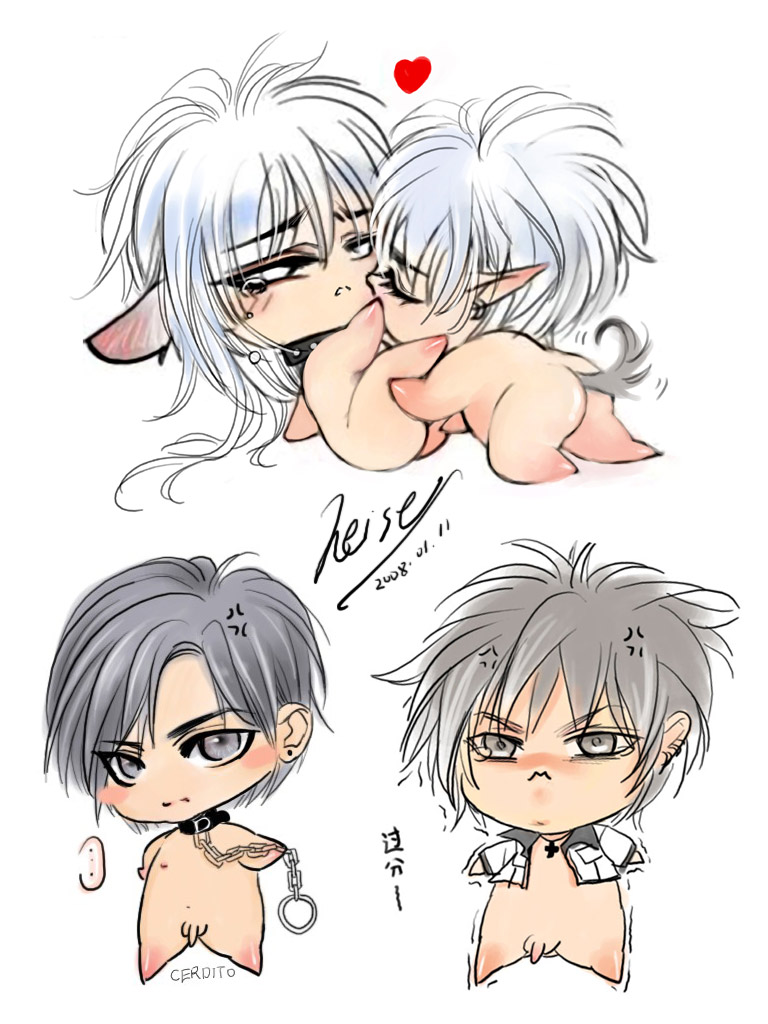 4boys angry blush character kissing male multiple_males original_character penis sm testicles text yaoi