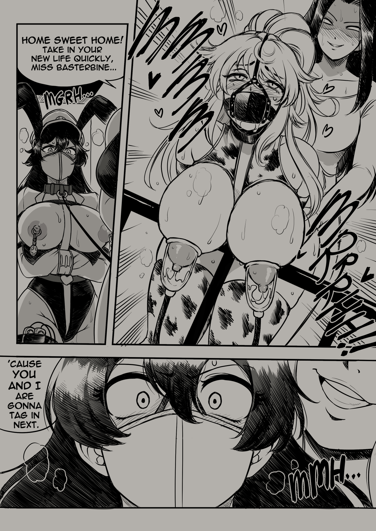 ambiguous penetration, bambietta basterbine, black hair, bleach, bleach: the thousand-year blood war, bolero straitjacket, bondage, breasts, bunnysuit, castagno, collar, cow girl, cow print, female, female livestock, femsub, from behind, huge breasts, issa94, lactation, large breasts, leash, milking, milking machine, nipple piercing, nipples, piercing, slave, slave girl, straitjacket, tagme, visi, visi (amorincorporate), white hair, women livestock