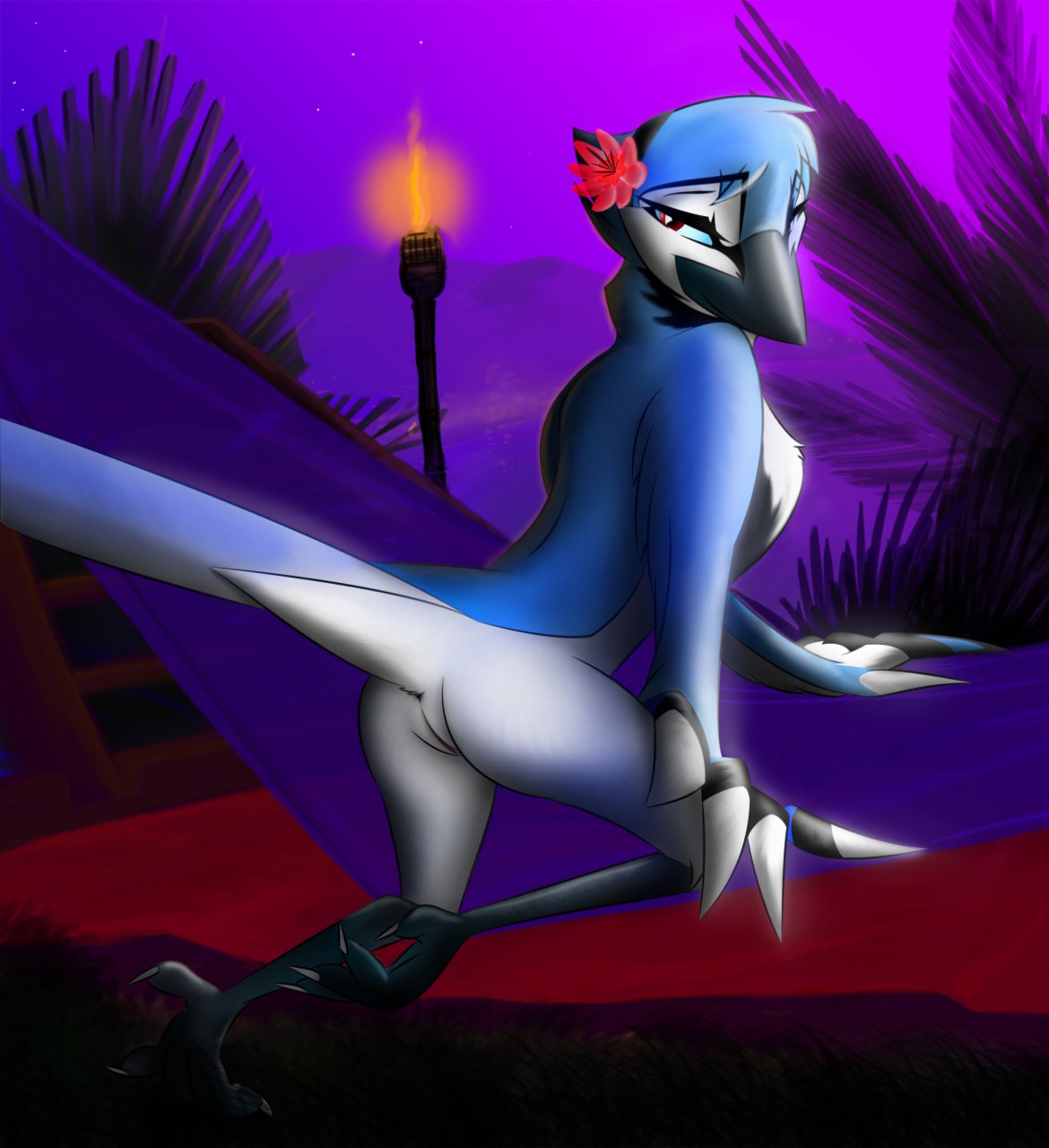 anthro avian beak bird corrvo female pose pussy wings