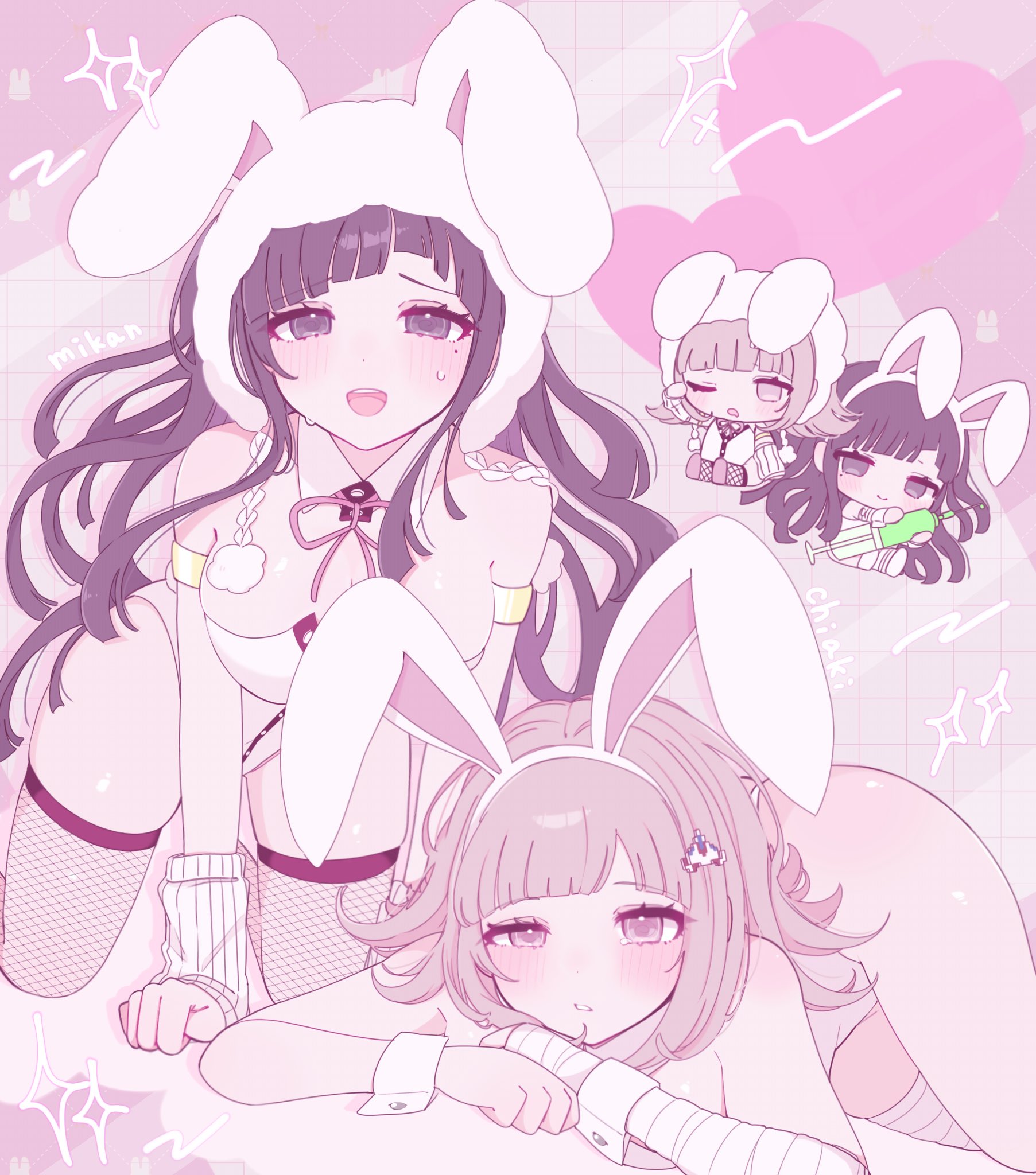 2girls, ass, breasts, bunnysuit, danganronpa, female, female only, nanami chiaki, tagme, tsumiki mikan, uwh4k