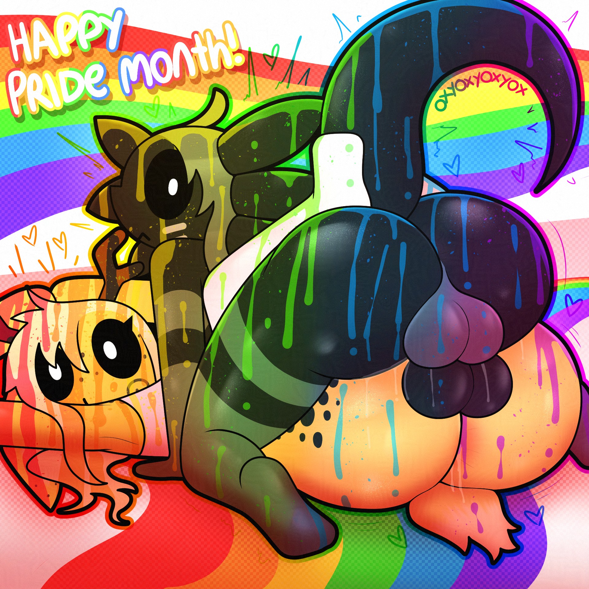 2boys, balls, colors, femboy, licorice (oxyoxyoxyox), male, oxyoxyoxyox, pride month, toffee (oxyoxyoxyox), touching balls, yaoi