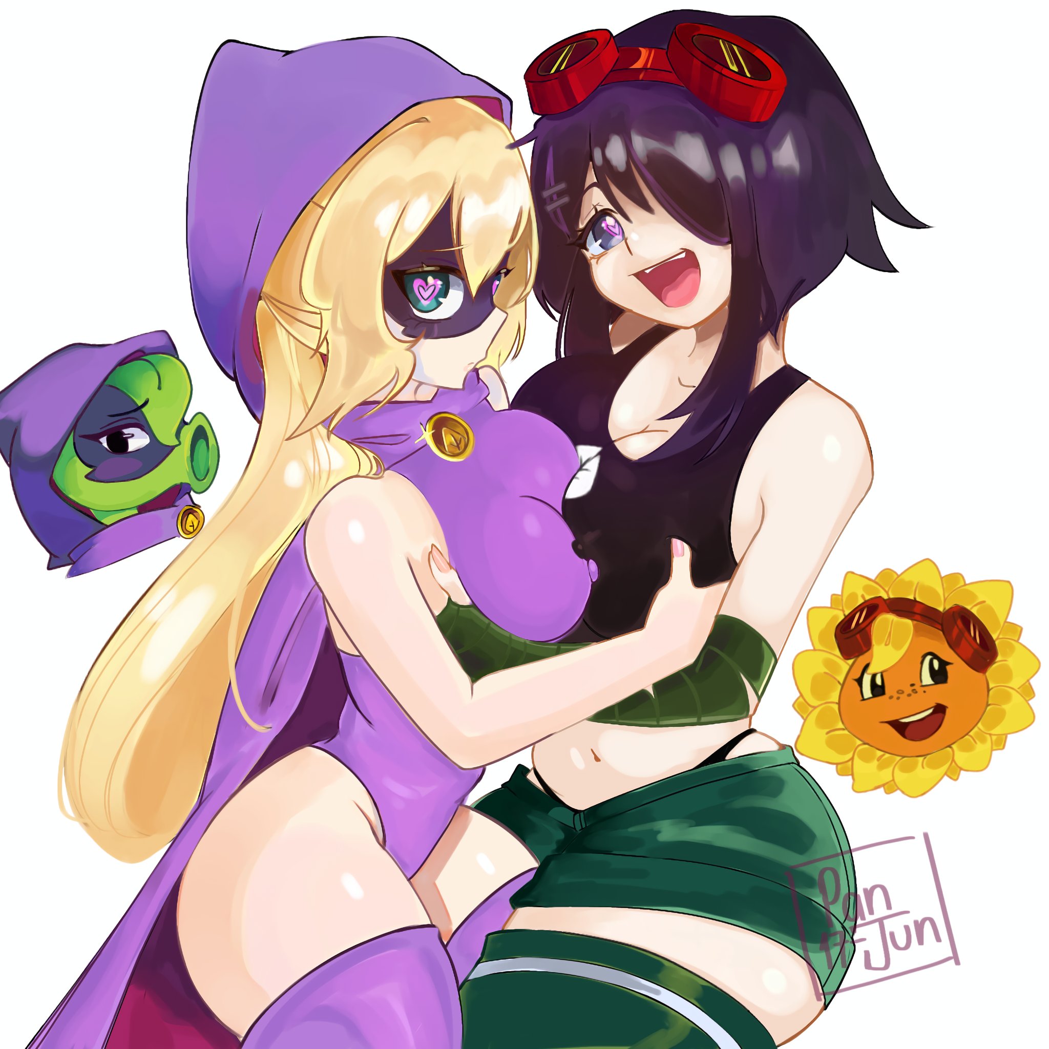 1girls, anthro, anthrofied, ass, breasts, female, flora fauna, green shadow (pvz), humanized, peashooter (pvz), plant, plant girl, plant humanoid, plantie, plants vs zombies, plants vs. zombies, popcap games, pussy, solar flare (pvz), sunflower (pvz), yuri