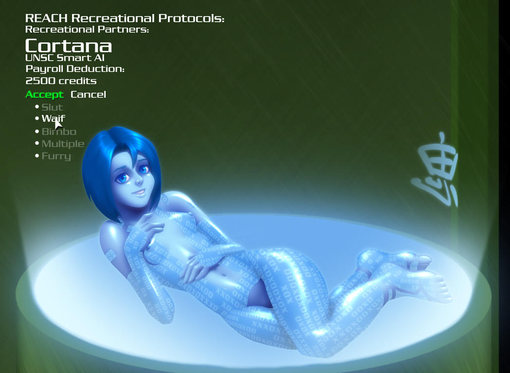 2d artificial_intelligence blue blue_body blue_eyes blue_hair blue_skin breasts color cortana cortana_v2 female female_focus female_only halo_(series) hologram markings nipples nude oni_(artist) piercing pussy small_breasts smile solo waif young