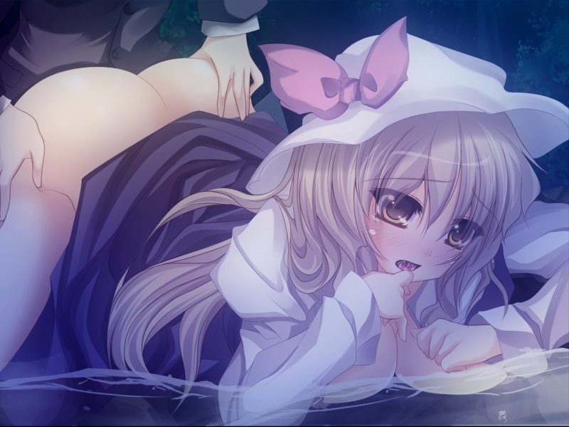 1futa 1girls ass blonde_hair breasts female futa_on_female futa_with_female futanari hat intersex long_hair multiple_girls onsen_tamago_(nurumayu_onsen) open_clothes open_shirt partially_submerged reisen_udongein_inaba sex skirt skirt_lift touhou watatsuki_no_toyohime yellow_eyes