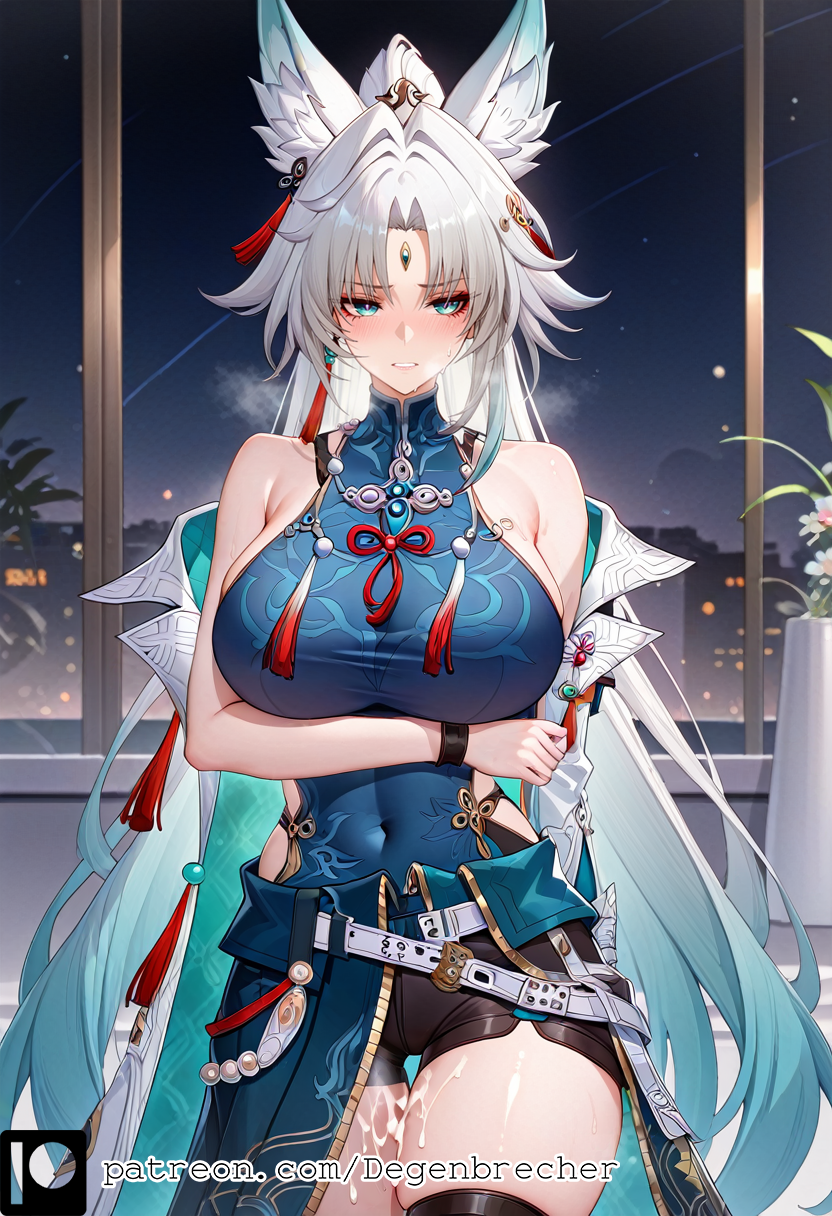 1girls after_sex ai_generated ass blush clothed_after_sex degenbrecher feixiao_(honkai:_star_rail) honkai:_star_rail large_breasts patreon patreon_username sports_bra steam subscribestar subscribestar_username