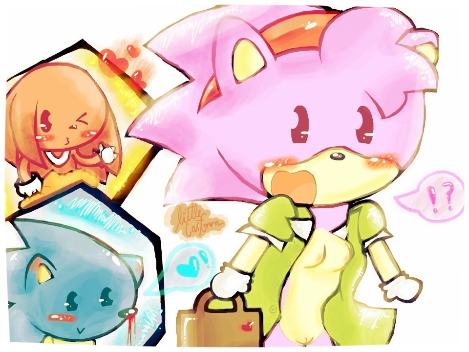 1girls 2boys amy_rose blood blue_hair blush breasts chibi classic_amy_rose cute echidna female furry hedgehog knuckles_the_echidna little_cartoon male nipples nosebleed pussy sega sonic_(series) sonic_the_hedgehog