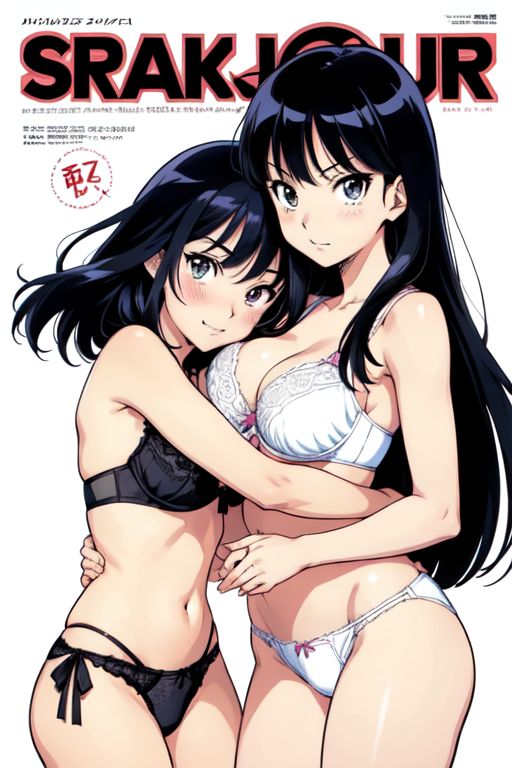 bra cute cute_girl hugging lesbian magazine_cover panties yuri