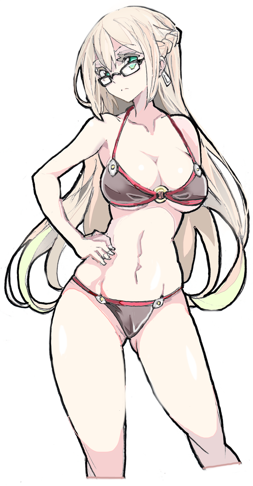 bikini black_bikini blonde_hair cameltoe enpe glasses medium_breasts underboob