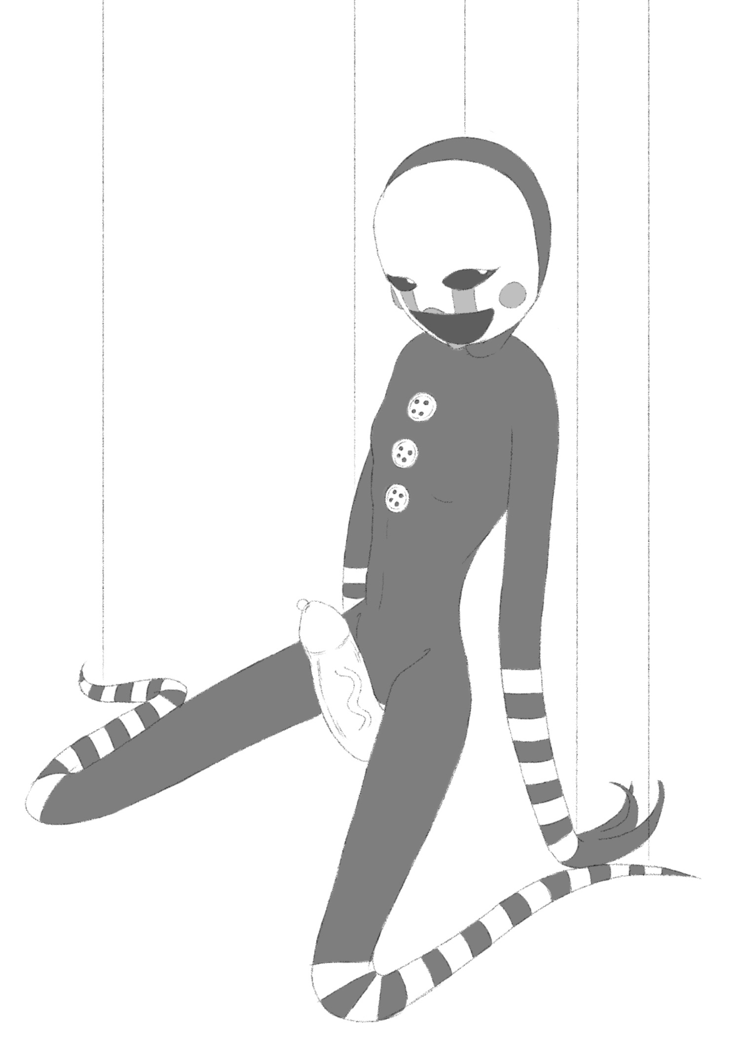ambiguous gender, averyunfunny, buttons, disembodied penis, five nights at freddy's, five nights at freddy's 2, male, marionette (fnaf), penis, penis between thighs, puppet (fnaf), sitting, strings