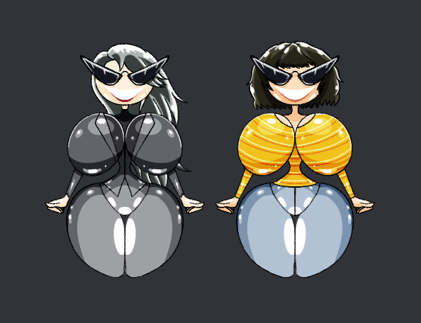 2girls breasts dollification female female_only high_heels huge_ass huge_breasts knick_knack navel persona revealing_clothes sadayo_kawakami sae_niijima sunglasses sunnification superweirdman thick_thighs transformation wide_hips