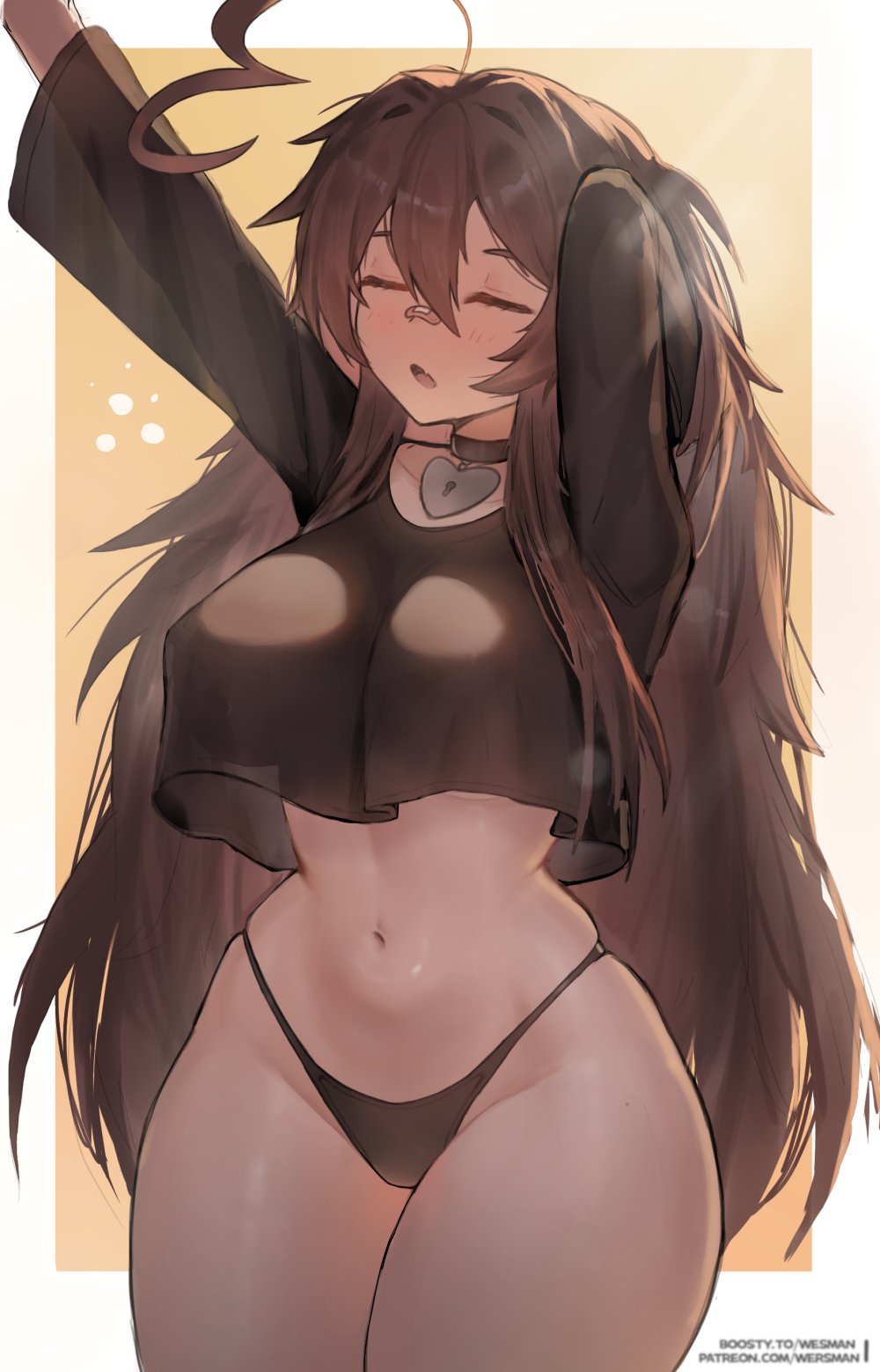 1girls, breasts, female, female focus, female only, indie virtual youtuber, large breasts, light skin, light-skinned female, midriff, original, simple background, sky (skyaboveme), solo, thick thighs, thighs, virtual youtuber, wersman, wide hips