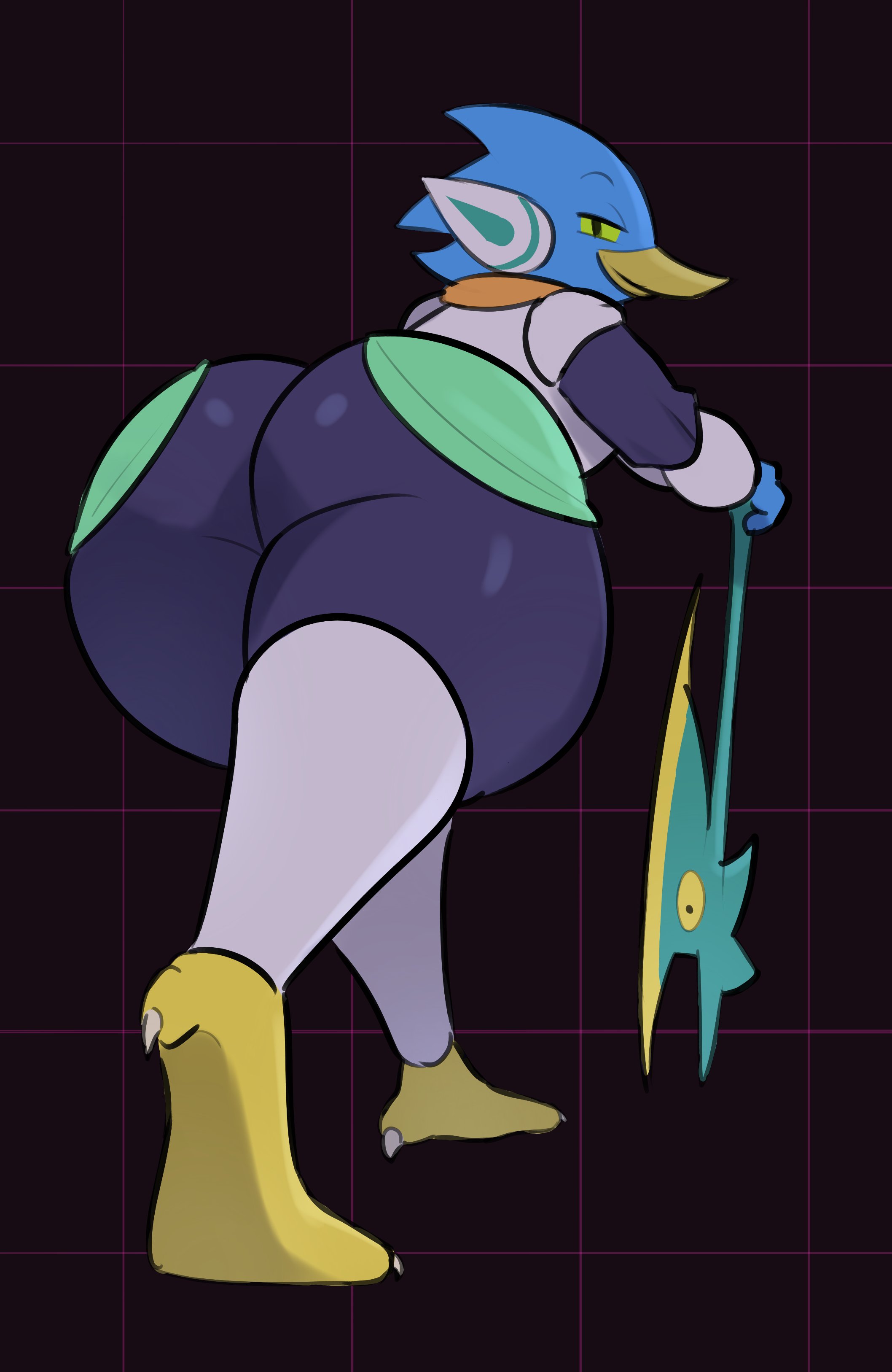 1boy, ass, ass focus, avian, axe, berdly, big ass, deltarune, halberd, male, male only, presenting, presenting ass, presenting hindquarters, samirachuni, solo, tagme, thick thighs, thighs, undertale (series)