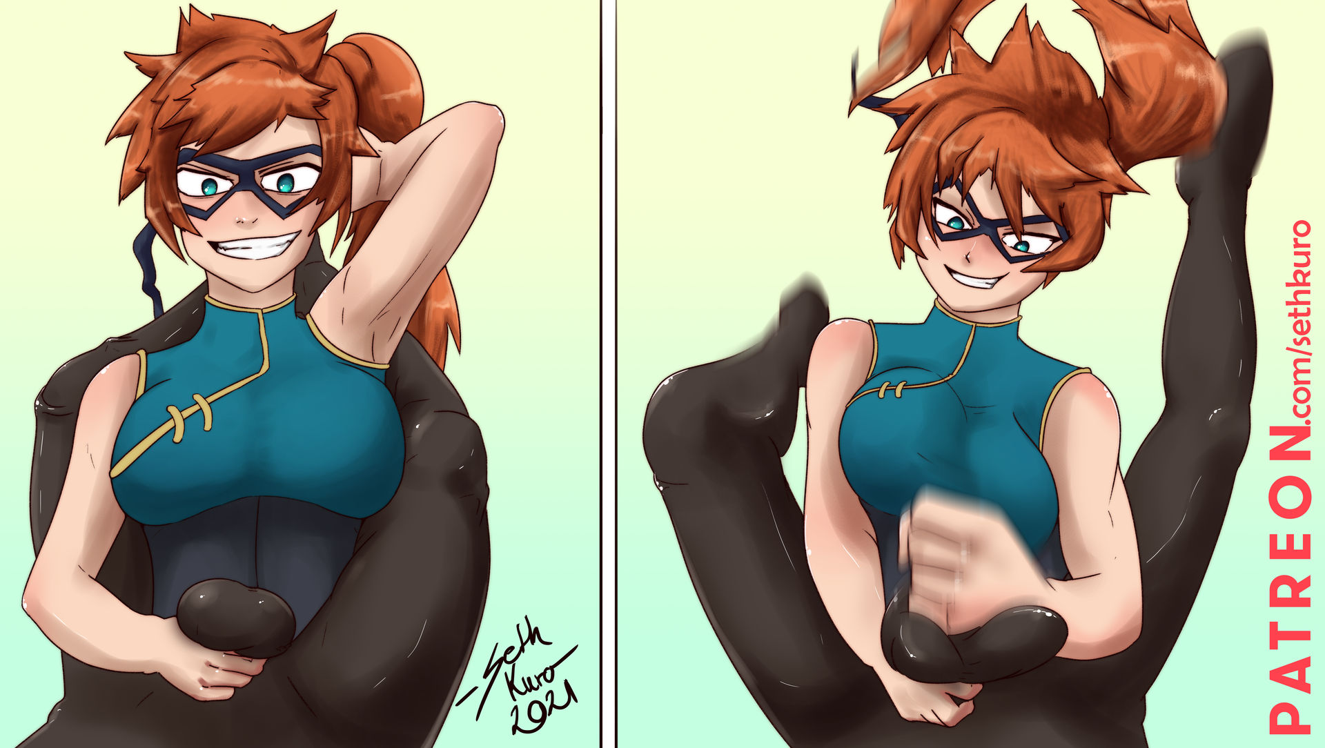 1girls, ballbusting, balls, ballsack, bare shoulders, between legs, boku no hero academia, breasts, female, femdom, grabbing, grabbing balls, grabbing penis, hero outfit (mha), itsuka kendou, looking at viewer, male, my hero academia, offscreen character, offscreen male, orange hair, orange-haired female, penis, pov, punching, punching balls, sadism, sadistic female, simple background, smile