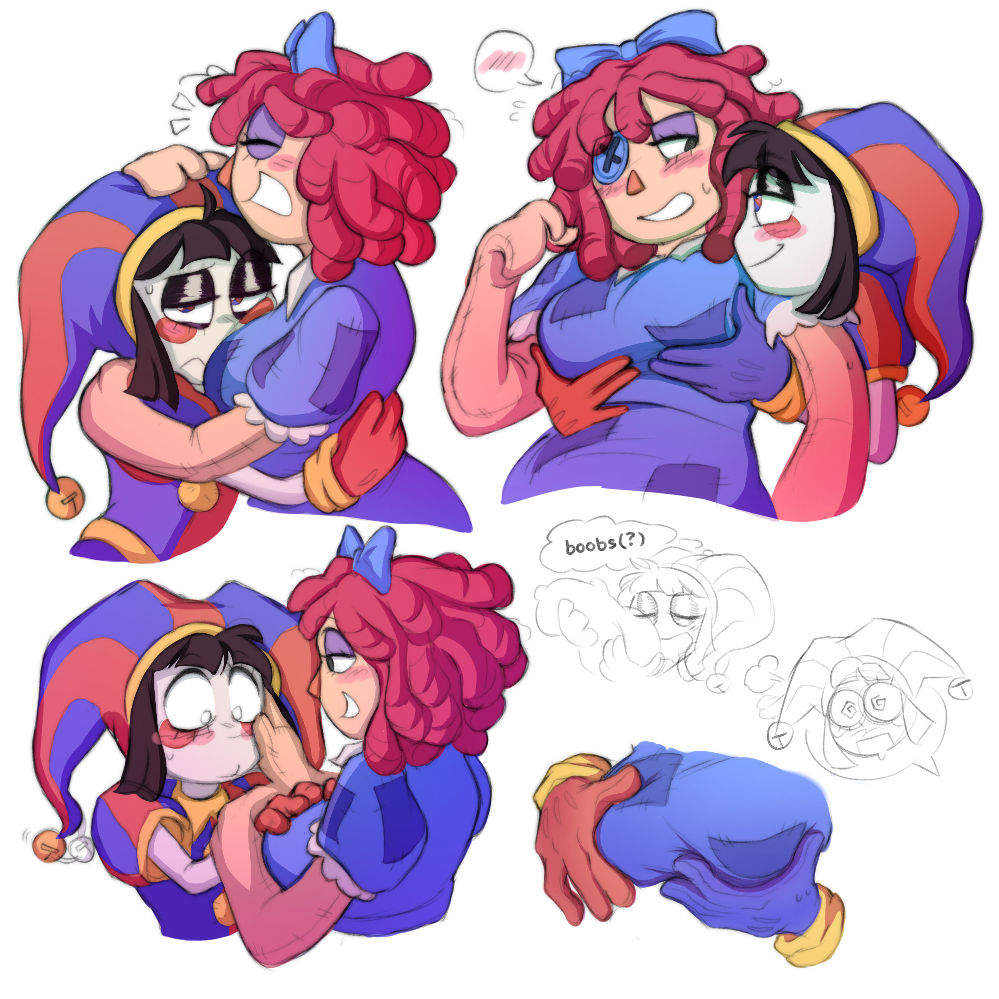 2girls, breasts, cute, female, female only, female/female, glitch productions, groping, groping breasts, pomni, pomni (the amazing digital circus), ragatha, ragatha (the amazing digital circus), tagme, tagme (artist), the amazing digital circus, wholesome, yuri