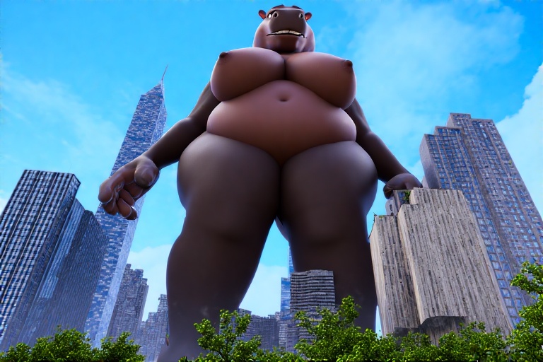 bbw dreamworks giantess gloria_the_hippopotamus high-angle_view macro madagascar_(series) perchance_ai towering