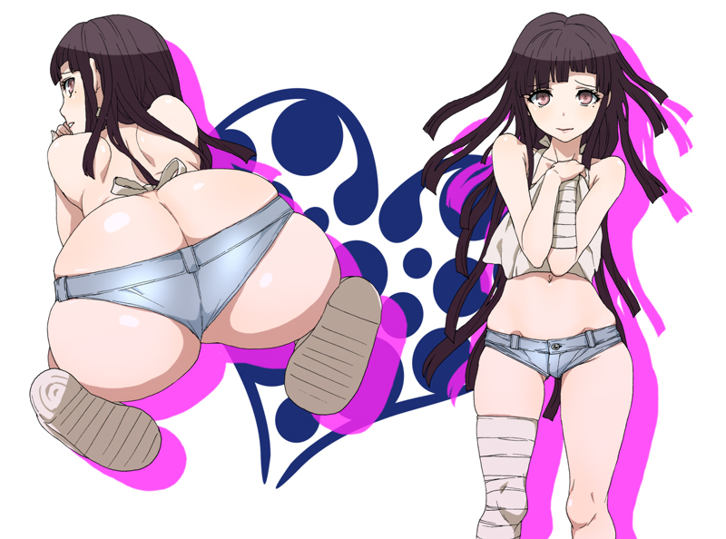 artist_request ass ass_focus ass_view bent_over big_ass butt_focus butt_view danganronpa danganronpa_2:_goodbye_despair female female_focus female_only huge_ass large_ass long_hair looking_at_viewer mostly_clothed mostly_clothed_female no_panties on_knees short_shorts shorts thick_ass tsumiki_mikan