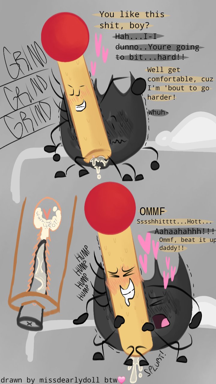battle_for_dream_island bfdi bfdia blush cum cum_inside firey_(bfdi) match_(bfdi) missdearydoll object_show object_show_community object_shows osc sex testicles the_power_of_two tpot