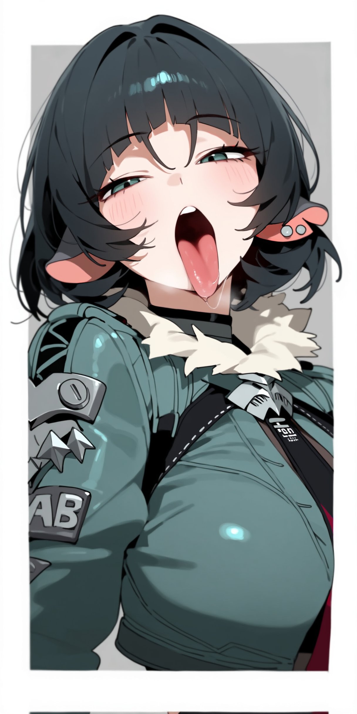 1girls ai_generated animal_ears big_breasts black_hair blush breasts green_eyes jane_doe_(zenless_zone_zero) looking_at_viewer mouse_ears tongue tongue_out zenless_zone_zero