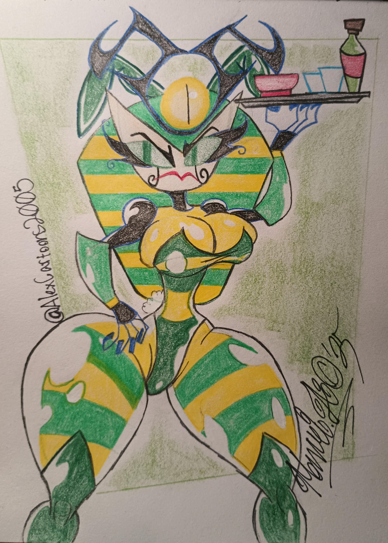 1girls alexcartoons2005 big_breasts breasts bunny_ears drawing drink female hourglass_figure lipstick my_life_as_a_teenage_robot nickelodeon playboy_bunny pout robot sketch solo tagme thick_thighs vexus