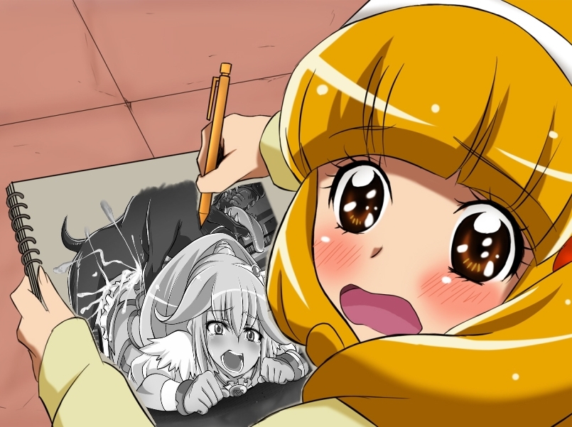 blonde_hair blush canine clothed_rape clothed_sex clothing cum cure_peace female hairband k2 magical_girl mechanical_pencil open_mouth pencil photoshop precure pretty_cure rape short_hair sketchbook smile_precure surprised tears tongue yayoi_kise yellow_eyes zoophilia