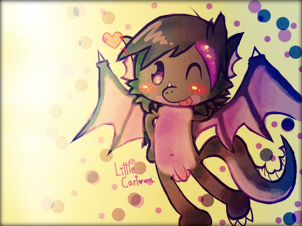 1boy 2012 balls black blush claws dragon heart little_cartoon male male_only nude paws penis purple solo tongue wings