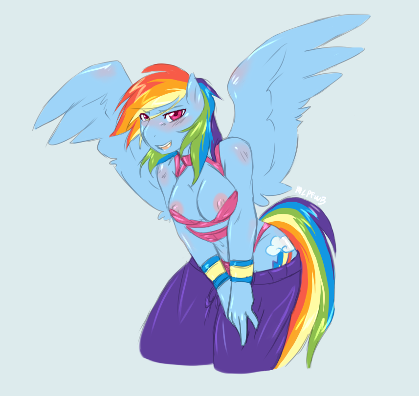 2012 anthrofied blush bra breasts cleavage clothes cutie_mark equine female friendship_is_magic hair horse looking_at_viewer mlpfwb multicolored_hair my_little_pony nipples pegasus pony purple_eyes rainbow_dash_(mlp) rainbow_hair solo straight_hair underwear wings