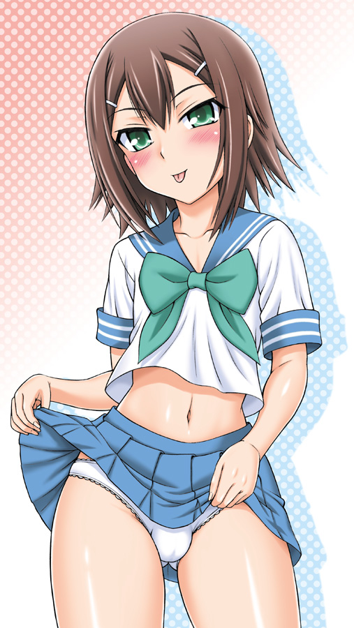 1boy baka_to_test_to_shoukanjuu blush bulge crossdressing eiji femboy girly hideyoshi kinoshita kinoshita_(air_hike) kinoshita_hideyoshi lask male_only open_mouth panties school_uniform shoukanjuu skirt skirt_lift solo tagme tongue tongue_out trap underwear uniform white_panties