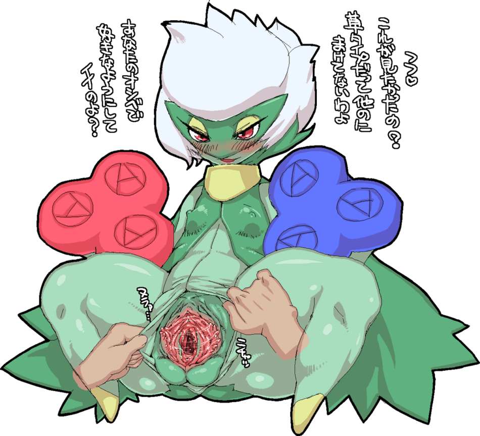 blush color disembodied_hand female human interspecies japanese_text male nezumi nintendo nipples pokemon pokemon_dppt pokephilia pussy roserade smooth_skin translation_request