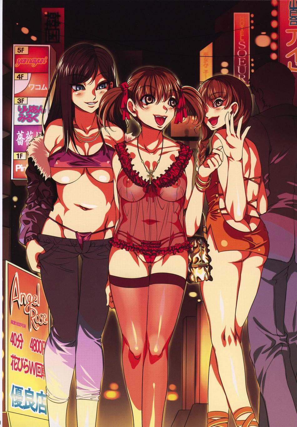 3girls ass_cleavage backless_dress big_breasts black_hair blue_eyes braid braided_ponytail breasts brown_eyes brown_hair cross_necklace dress female female_focus hair_ribbon jewelry long_hair maria-sama_ga_miteru mizuryuu_kei multiple_girls night nipples panties sachiko_ogasawara see-through see-through_dress side_ponytail tagme thighhighs thong twintails unbuttoned_pants underboob yoshino_shimazu yumi_fukuzawa