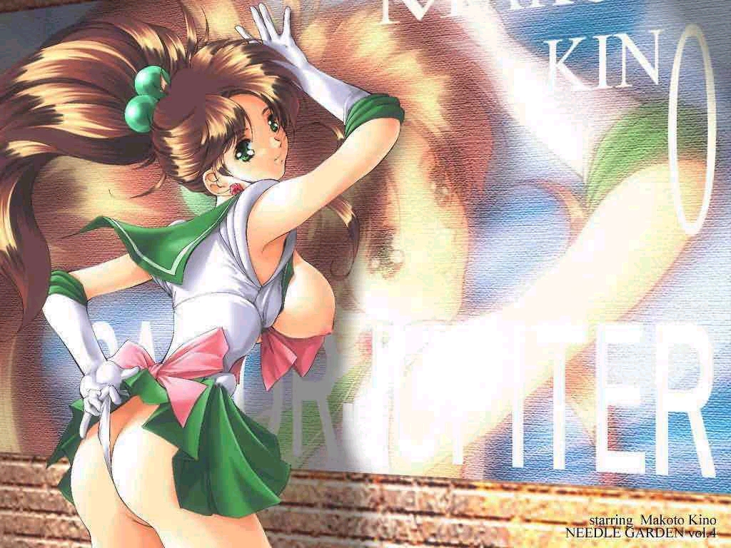 90s ass bishoujo_senshi_sailor_moon breasts brown_hair dat_ass female female_only green_eyes human jpeg_artifacts kantori makoto_kino ponytail pose posing sailor_jupiter school_uniform smooth_skin solo tied_hair wedgie