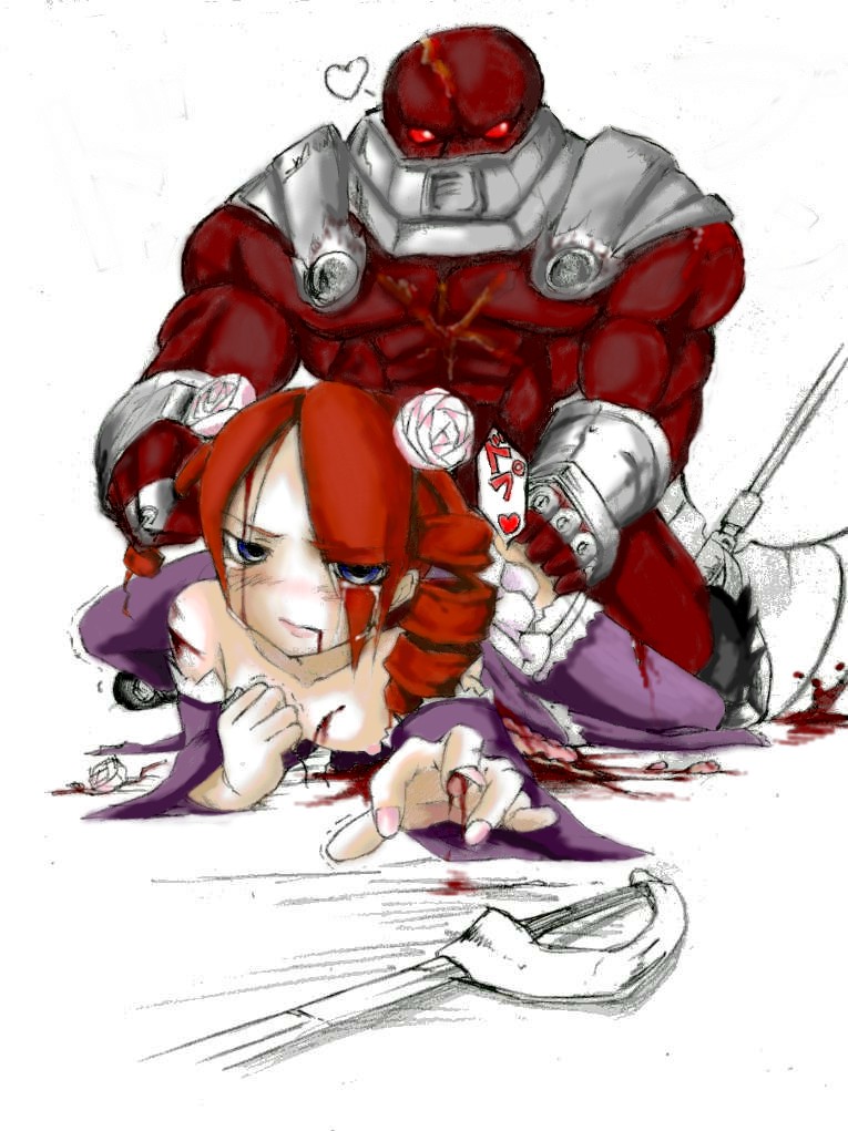 1boy 1girls amy_sorel ass_grab astaroth_(soul_calibur) axe beige_skin bleeding blood blood_stain brown_skin defeated drill_hair female female_focus golem gore guro hair_pull heart human incision injury interspecies male male_focus open_wound rape sex skin soul_calibur straight struggle struggling sword torn_fingernail unseen_male_face weapon wound
