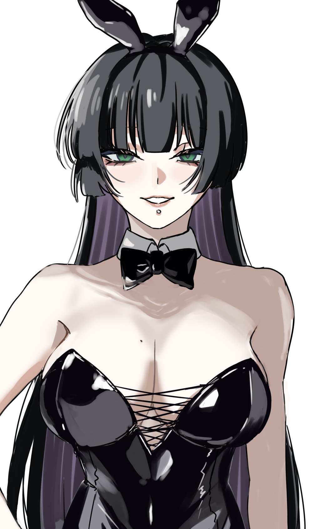 artist request, beauty mark, bocchi the rock!, bunny ears, bunny girl, bunnysuit, female, hireyuka, jpeg, looking at viewer, pa-san, shiny clothes, smile